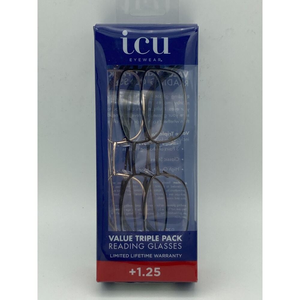 ICU Eyewear 3 Pack Reading Glasses - Metal +1.25 Classic Styles High Quality